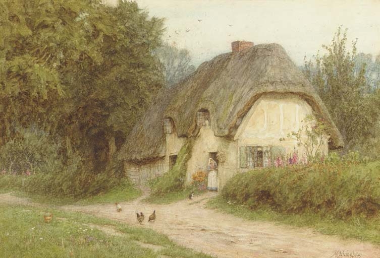 Artwork by Helen Allingham, At West Hagbourne, Berks, Made of pencil and watercolour with gum arabic and with scratching out