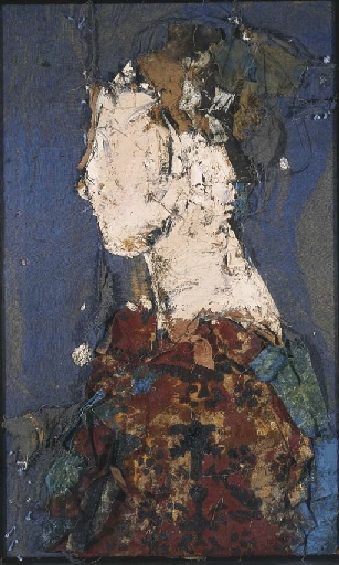 Artwork by Manolo Valdés, Perfil con fondo azul