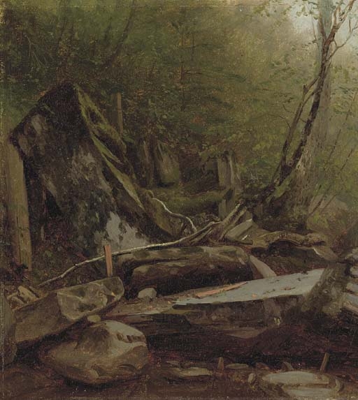 Artwork by Sanford Robinson Gifford, A Study of Rocks at Kauterskill Clove, Made of oil on canvas