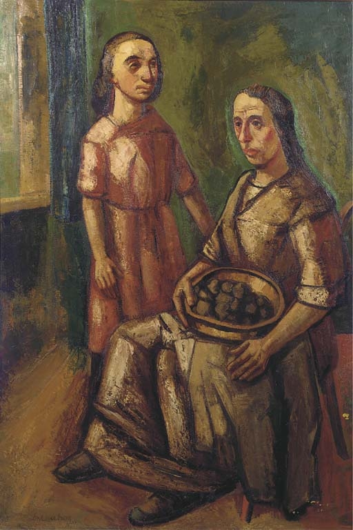 Aardappelschillende vrouw met dochter by Hendrik Chabot, 1946