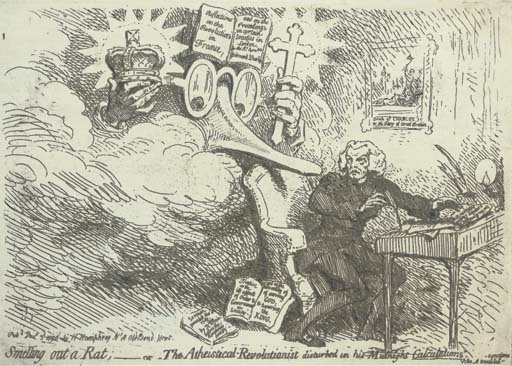 Smelling out a Rat; - or The Atheistical Revolutionist disturbed in his Midnight "Calculations" by James Gillray, 1799