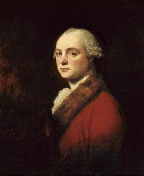 Portrait of John Kenwich, Jr., bust-length, in a red coat with fur trim by George Romney