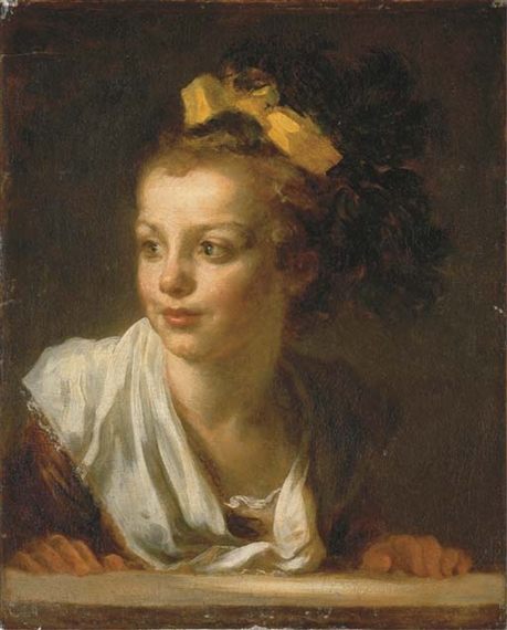 A young girl leaning on a window ledge by Jean-Honoré Fragonard