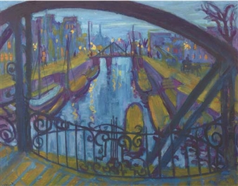 De Boteringebrug met de Turfsingel en het Lopende Diep, Groningen (recto); A river landscape in Groningen (probably Reitdiep, verso) - Johan Dijkstra