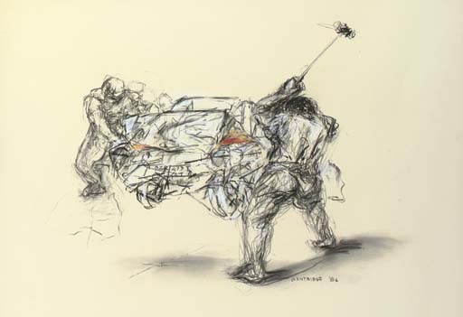 Artwork by William Kentridge, The Panelbeater, Made of pastel and charcoal on paper
