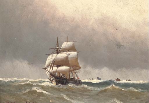 Af full sail; and A ship on calm waters by Alfred Jensen, 1903