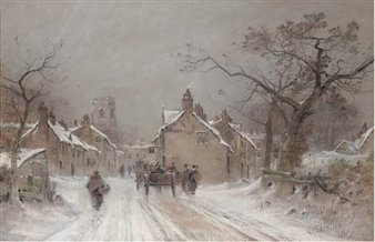 Wintertime, the entrance to a village - George Sheffield