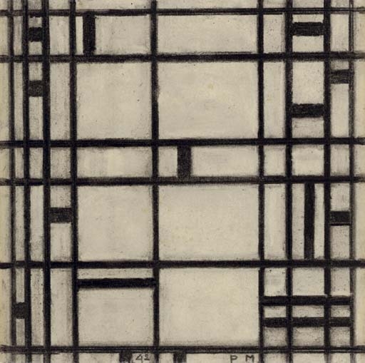 Artwork by Piet Mondrian, Study II for Broadway Boogie Woogie, Made of charcoal on paper