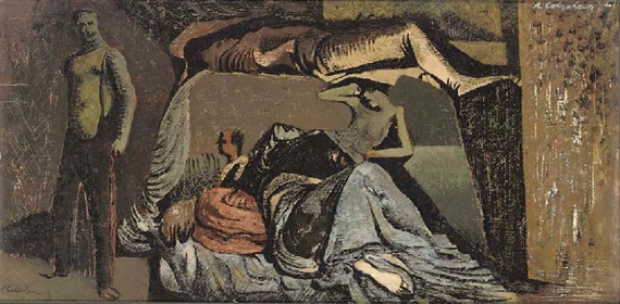 Figures in an air-raid shelter