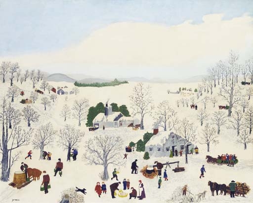Artwork by Grandma Moses, Sugaring Off, Made of mixed media on canvas
