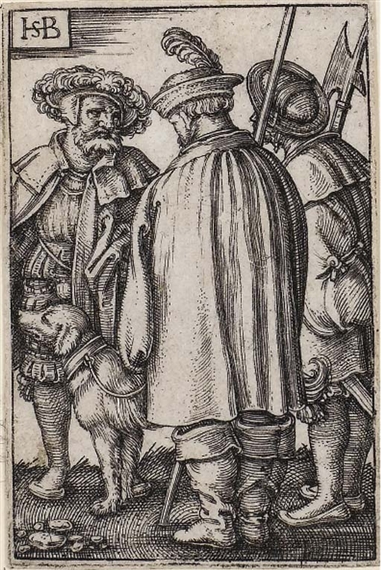 Three Soldiers and a Dog (B. 196; P., Holl. 199) by Hans Sebald Beham, circa 1540