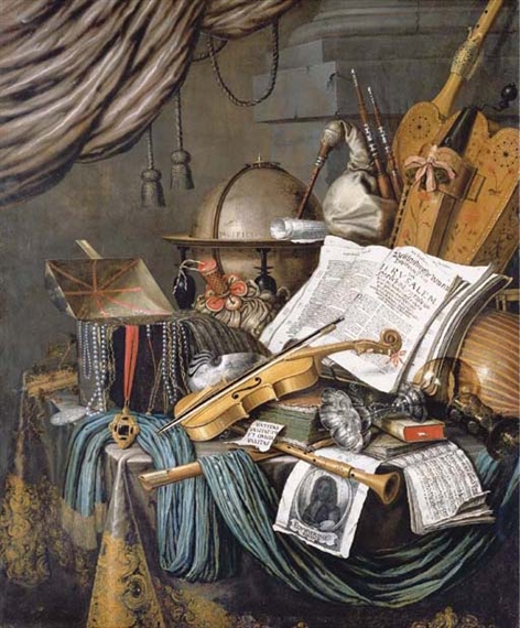 Edwaert Collier | A vanitas still life of a globe, a casket of jewels ...