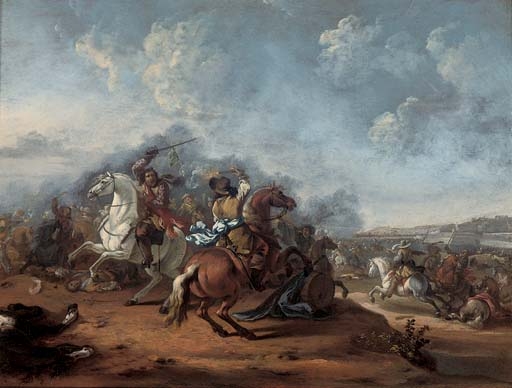 A cavalry skirmish by Hendrick Verschuring