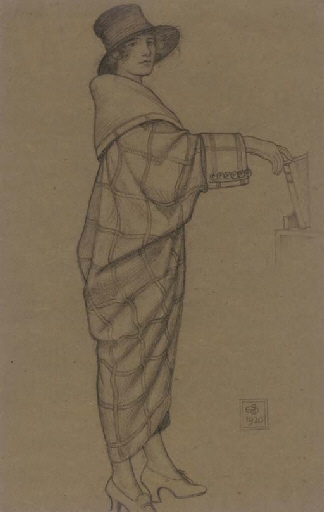 Artwork by Joseph Edward Southall, The tartan overcoat, Made of black chalk
