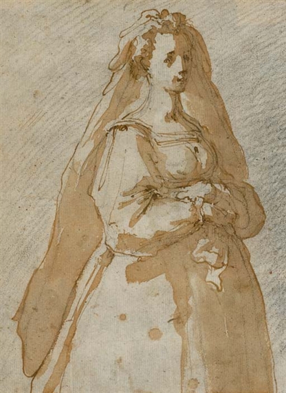 Femme vêtue d'une robe et portant un voile, les mains jointes by Jacopo Chimenti