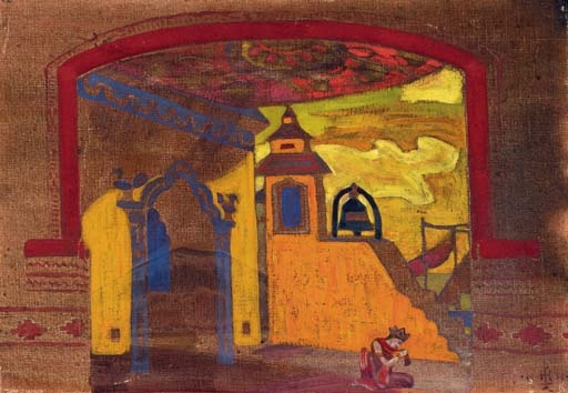 Ledenetz Palace. Drop-curtain for Rimskii-Korsakov's opera The Tale of Tsar Saltan by Nicholas Roerich, 1919
