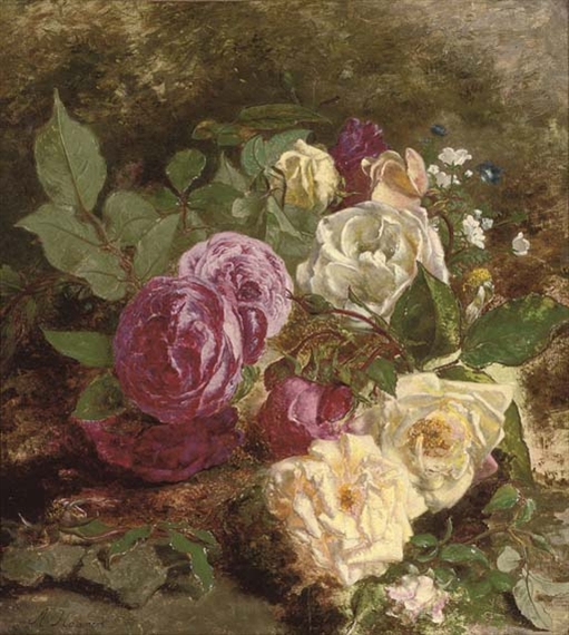 Pink, white and yellow roses by Adriana Johanna Haanen