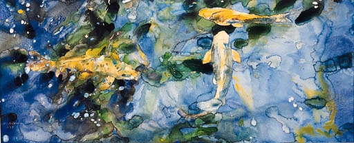 Joseph Raffael | Three Fish, Blue Water | MutualArt