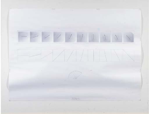 Artwork by Jan Dibbets, 0 - 135 degrees horizontal, Made of pencil and 10 monochrome photographs on paper