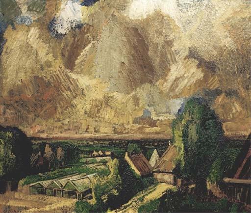 Landscape with green houses by Hendrik Chabot, 1945