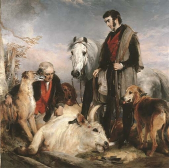 'Scene in Chillingham Park: Portrait of Lord Ossulston', or 'Death of the Wild Bull' - Edwin Landseer