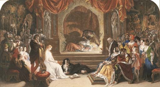 Artwork by Daniel Maclise, The Play Scene in 'Hamlet'