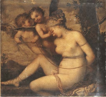 Venus being bound by two putti - Pietro Liberi