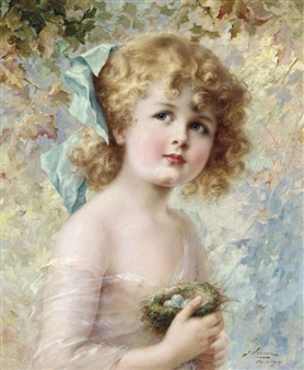 Young Girl Holding a Nest - Émile Vernon