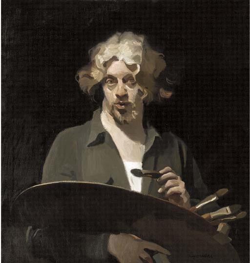 Self portrait with a palette by Alexander Goudie
