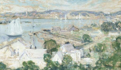 Artwork by John Henry Twachtman, Gloucester Harbor, Made of oil on panel