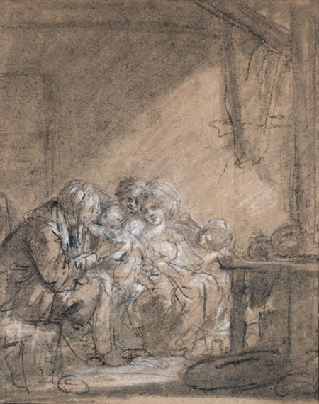 A mother and her children visited by an elderly lady by Jean-Baptiste Greuze, 1786