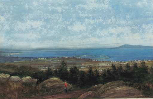 Dun Laoghaire harbour and Dublin Bay from Killiney Hill