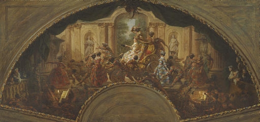 The Triumph of Harlequin and Columbine: a design for a fan by Pierre Subleyras