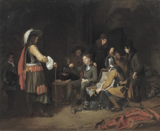 Soldiers dividing booty in a guardroom interior by Hendrick Verschuring