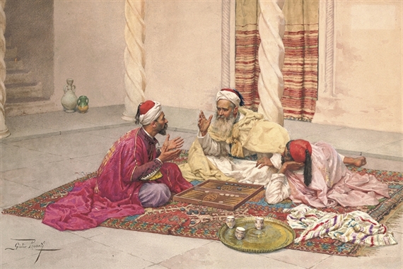 Backgammon players in a courtyard by N. A. Irubi