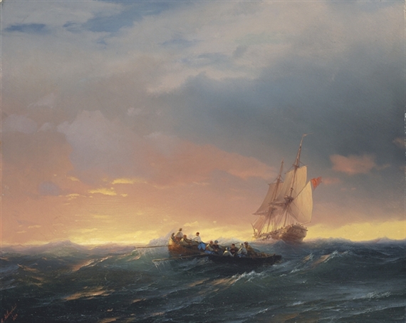 Vessels in a swell at sunset by Ivan Aivazovsky, 1850