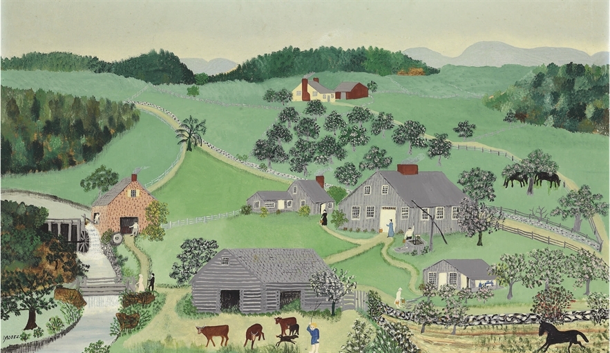 Artwork by Grandma Moses, The Old Oaken Bucket, Made of oil on masonite