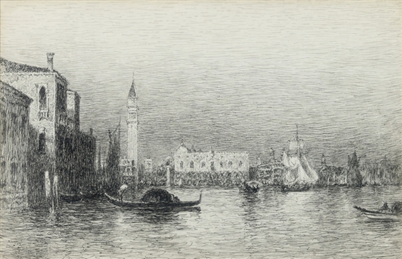 A view of Venice with the Doge's palace and the San Marco in the distance by Félix Ziem