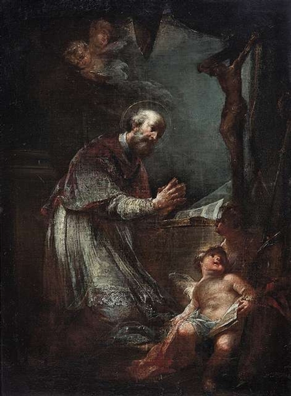 A holy Bishop in Prayer by Johann Wolfgang Baumgartner