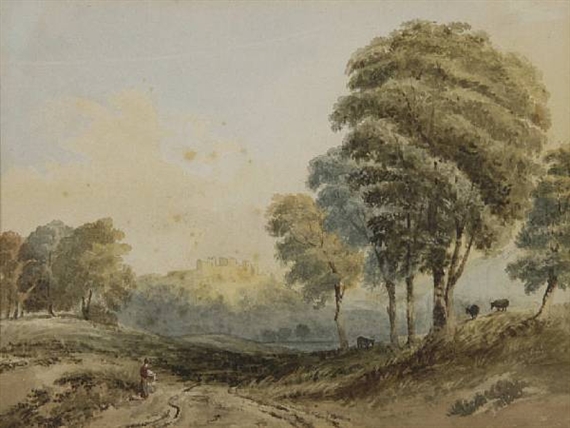 Landscape with woman on a path by Henry Gastineau