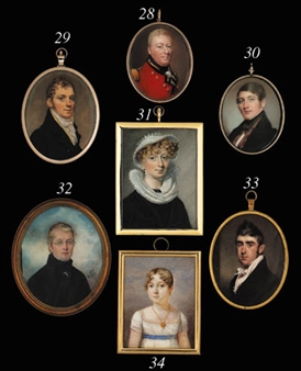 A young gentleman, facing left in brown coat with black collar, embroidered maroon waistcoat and black cravat - Henry Colton Shumway