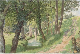 Seated figure watching sheep - James Bateman