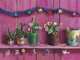 Plantas en botes sobre pared rosa - Elena Climent