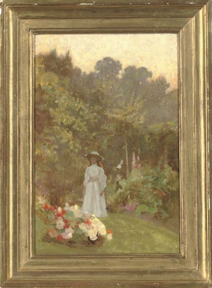 Lady in a garden by Benjamin Haughton