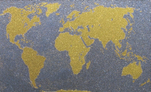 Artwork by Farhad Moshiri, One World/Yek Donia, Made of swarovski diamond-shaped crystals on canvas on board