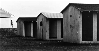 Three Cabanas and Walking Figure, Sherwood Island State Park, Westport, CT.; and Dock, Southport, Conn. - Larry Silver