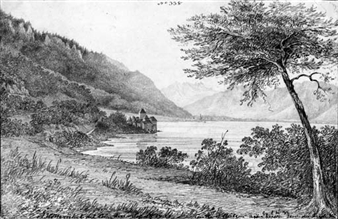Castle of Chillon, near view, Dent du Midi and upper end of Lake of Geneva - Sir John Herschel