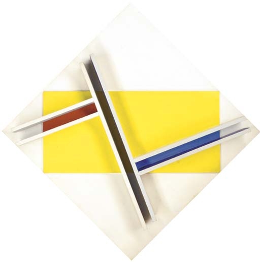 Artwork by Jean Gorin, Composition Spatio-Temporelle No.80, Made of acrylic and wood on board