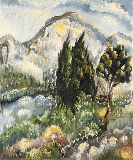 Landschaft mit Zypressen by Paul Kleinschmidt, 1938