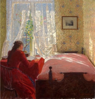 Ung kvinne ved vinduet 1893 - Fredrik Kolstø